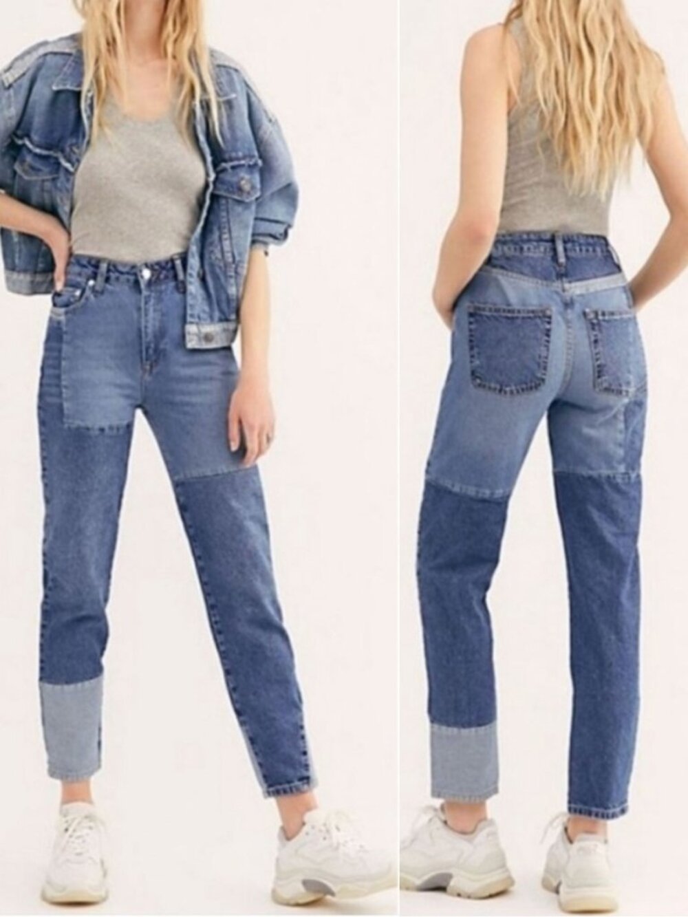 Free People We The Free Patchwork Tapered Leg Jeans 27